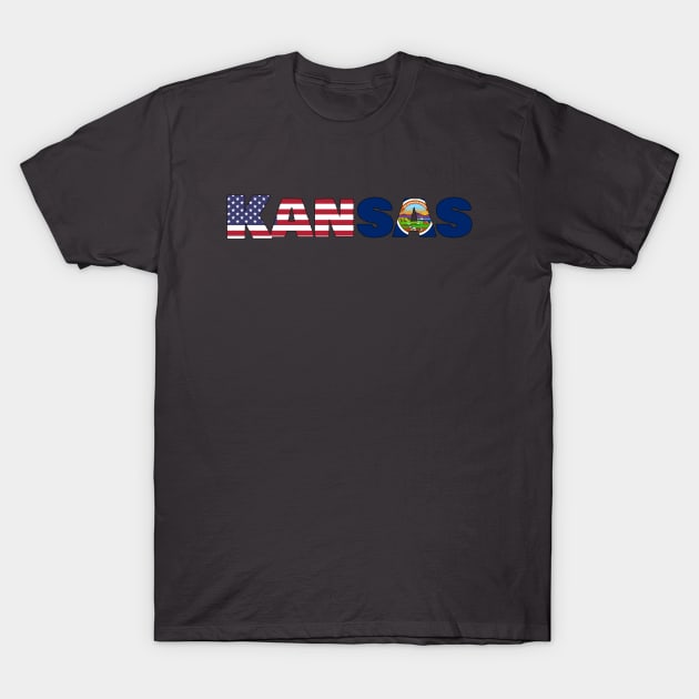 Kansas State Flag/ American Flag Logo T-Shirt by ElevenGraphics